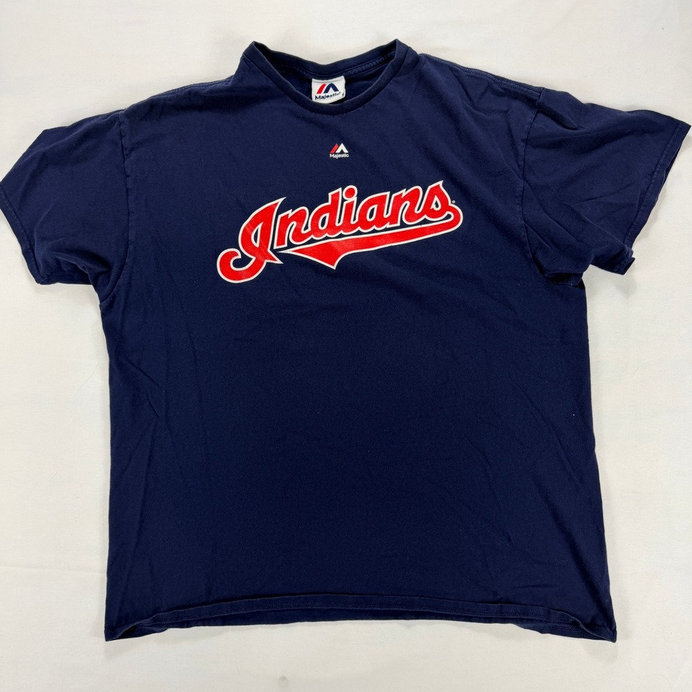 Cleveland Indians Azcona #9 Majestic Player T Shirt Navy MLB Baseball Tee L‎ Y2K
